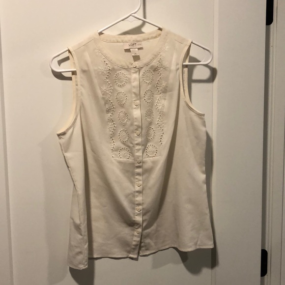 Ann Taylor LOFT White Eyelet Front Button Up Tank Top Size: SP - Picture 1 of 4